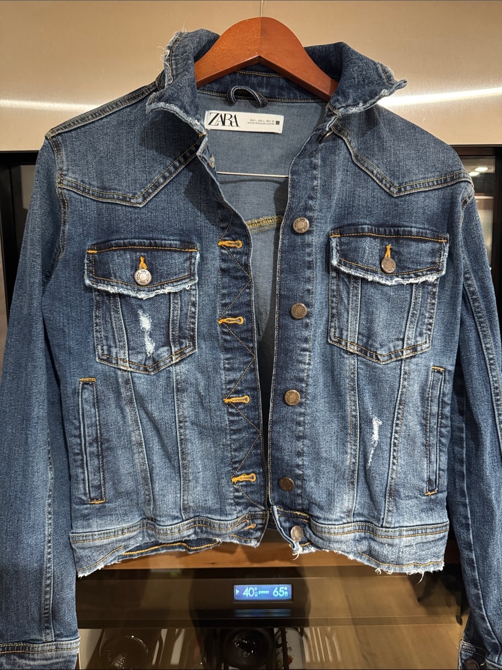Zara Blue Distressed Denim Jacket Women's size L - Picture 2 of 5